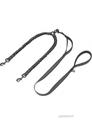 iYoPets Dog Leash for 2 Dogs Double Dog Leash with Tangle Free Swivel and Reflective Bungee for Dual Small Medium Large Dogs 18~120 lbs Black