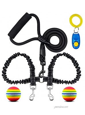 JOUEUYB Double Dog Leash Comfortable Shock Absorbing Heavy Duty Bungee 360° Swivel No Tangle Walking Training Elastic Retractable Leash for Two Dogs Dual Dog Leash for Small Medium Large Dogs