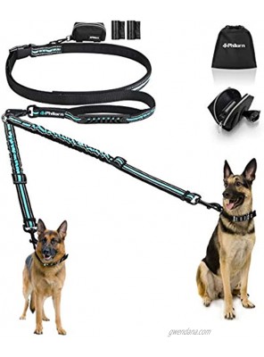 PHILORN Hands-Free Double Dog Leash 110lbs Comfortable Shock Absorbing Reflective Bungee for 2 Dogs Walking Training 66-84 inch Adjustable No Tangle Dual Dog Leash with Pouch 2 Handles