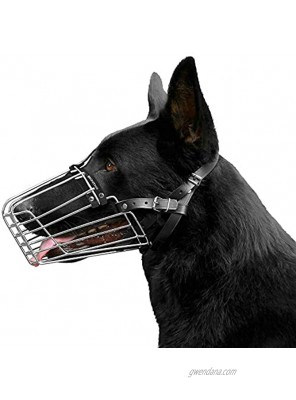 BronzeDog German Shepherd Dog Muzzle Wire Metal Basket Adjustable Leather Muzzle for Large Dogs