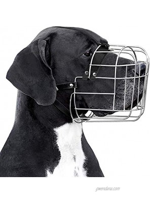 BronzeDog Metal Wire Basket Dog Muzzle Great Dane Mastiff Leather Adjustable Muzzles for Large Dogs