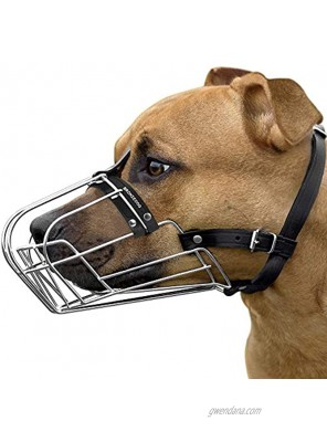 BRONZEDOG Pitbull Dog Muzzle Wire Basket Amstaff Pit Bull Metal Mask Adjustable Leather Straps