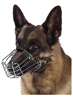 BronzeDog Wire Basket Dog Muzzle German Shepherd Metal Leather Adjustable