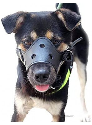 Dog Muzzle Leather Comfort Secure Anti-Barking Muzzles for Dog Breathable and Adjustable Allows Drinking and Eating Black Dog Muzzle for Small Medium Large Dog L.Black