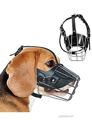 GGR Basket Dog Muzzle Breathable Pitbull Metal Mask Mouth Cover Adjustable Leather Straps Pit Bull for Large Medium Dogs