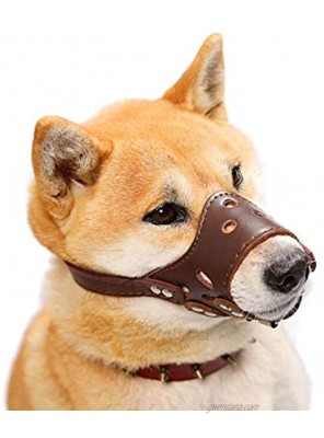 HITNEXT Dog Muzzle Gentle Leather Brown Dog muzzles for Anti-Barking Biting Chewing Adjustable Dog Muzzle for Small Medium Large Dog