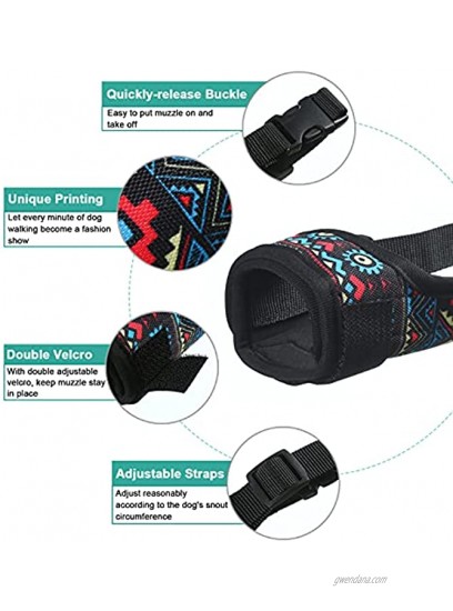 LUCKYPAW Dog Muzzle for Small Medium Large Dog to Prevent Biting Barking Chewing Printed Nylon Dog Mouth Cover with Adjustable Velcro and Comfort Fit
