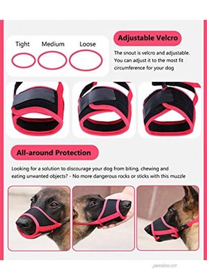 LUCKYPAW Nylon Dog Muzzle Anti-Biting Barking Secure Fit Dog Muzzle Mesh Breathable Dog Mouth Cover for Small Medium Large Dogs M Red