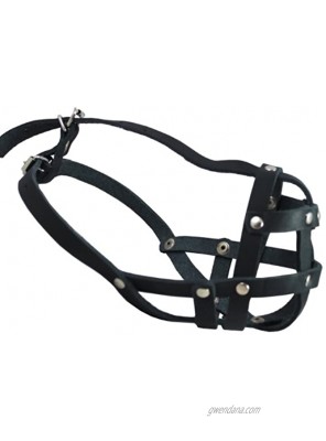 Real Leather Secure Dog Mesh Basket Muzzle #134 Black Circumference 12 Snout Length 1.5 French Bulldog Pug