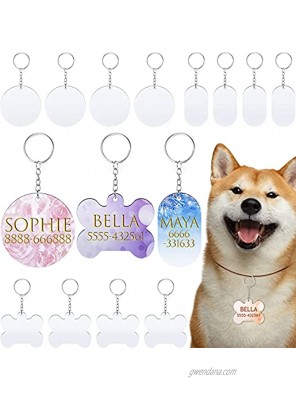 12 Pieces Sublimation Blank Dog Tags White Blank Craft Keychain Dog Tag 3 Styles Double Sided Sublimation Pet Tags for Dogs Cats DIY Personalized Tags Crafts Decorations