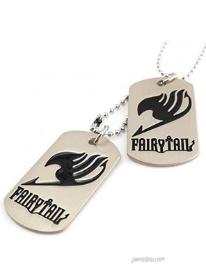 2PCS Khaki Militarys Dog Tags Black Fairy Tail Wolf Head Dragon Carved Long Silver Beads Chain Necklace