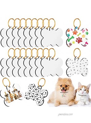 30 Pieces Dog Tags Sublimation Dog Tags Blanks Bone-Shape Pet Dog Tag Aluminum Double Sided Pet ID Tag with 30 Pieces Key Ring for Dogs and Cats