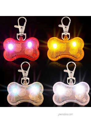 4 Pieces Plastic LED Dog Collar Tag Lights in Bone Shape Glow in The Dark Dog Tags Light Up Flashing Night Walking Dog Tags for Safety Yellow Light Pink Light White Light Multicolor Light
