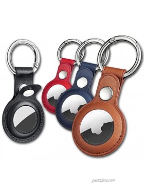 Case Compatible with Air Tags Case Keychain Air tag Holder Air Tag Key Ring Cases Air Tags Protective Cover Key Chain Loop Holders Silicone for Luggage Dog Cat Pet Collar 4 Pack Leather