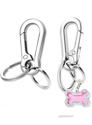Dog Tag Clips 2 Pack Stainless Steel Quick Clip with Double Rings + Bone Shape Dog ID Tag Metal Keychain Key Clip DIY Dog Cat Tags Holder for Collars Harnesses