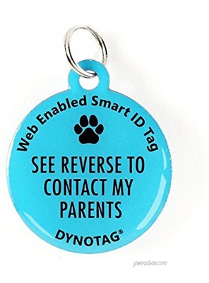 Dynotag Web Enabled Super Pet ID Smart Tag. Deluxe Coated Steel with DynoIQ & Lifetime Recovery Service. Fun Series Blue: See Reverse to Contact My Parents