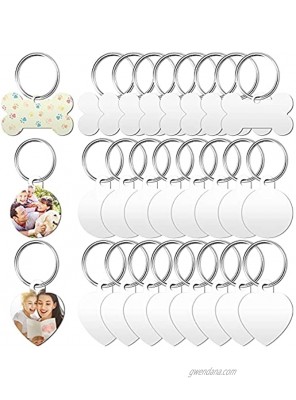 Frienda 24 Pieces Dog Tags Sublimation Dog Tags Blank Bone-Shape Pet Dog Tag Aluminum Double Sided Pet ID Tag with 24 Pieces Key Ring for Dogs and Cats