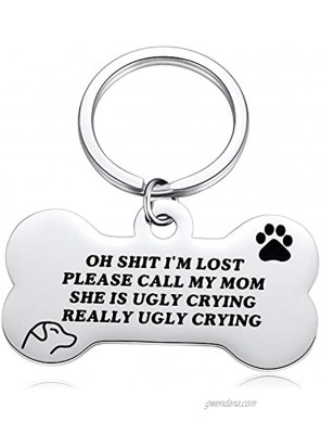 Funny Dog Tag Jewelry Oh Sht I'm Lost-Adorable Bone for Small Breed Dogs Keychain Pet ID Key Chain Tag Kitten Cat Collar Keyring Gifts for Puppy Lovers Parents