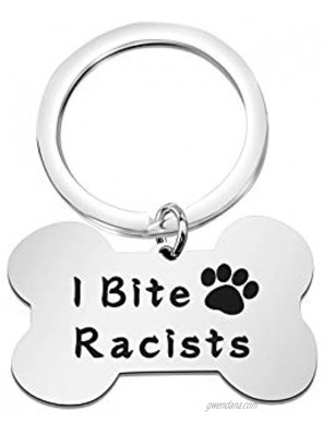 HOLLP Bone Pet ID Tags Cards Dog Cat Tag I Bite Racists Pet Id Tag Keychain Pet Jewelry for Cat Dog