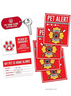 Pet Alert Fire Rescue Sticker 4 5" x 4" Window Door Decal 2 Animal Care Wallet Cards 1 Pet Home Alone Key Tag in Case of Emergency Sign Kit Safety Save Our Cat Dog Inside Accessories