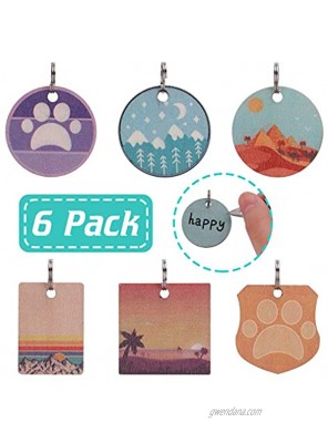 Pet ID Tags for Dogs & Cats 6 Pack Cute Wooden Lightweight Collar Necklace Pendant Personalized Pet Charms with Kinds of Patterns Perfect for Decoration and Outdoor Walking