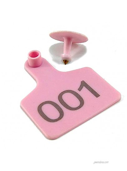 Pink Plastic Livestock Cattle Ear Tags with Series Numbers Cow Farm Animal Tags for Cattle Pig Sheep Pack of 100pcs