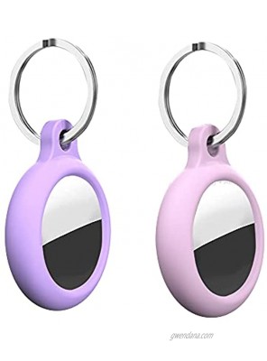 Purple Pink Air Tag Holder for Apple AirTag Finder 2021,2 Pack Waterproof AirTag Accessories with Keychain Anti-Scratch Air Tag Tracker Cover for Pet Dog Bag