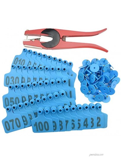 WMYCONGCONG 1-100 Number Plastic Livestock Blue Cow Cattle Ear Tag Animal Tag and 1 PCS Ear Tag Applicator