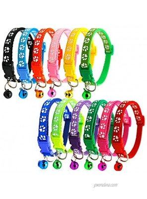 12 Colors Dog Collar Breathable Nylon Pet Collar Adjustable for Small Medium Dogs with Bell 12PCS