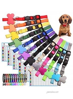 12 PCS Puppy Collars for Litter with ID Tags Puppy ID Collars Whelping Puppy Collars Safety Buckle Soft Nylon Breakaway Collars with 6 Record Keeping Charts Bone Tags