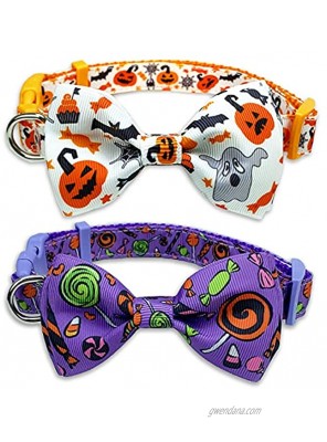 2 Pack Halloween Dog Collar with Bow Tie Holiday Jack-O-Lantern and Candy Corn Collar for Small Medium Large Dogs Pets Puppies
