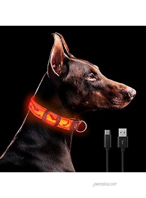azuza Halloween LED Dog Collar USB Rechargeable Glowing Dog Collar Night Safety Light Up Dog Collar with Bats Pattern Best Gift for Small Medium and Large Dogs on Halloween