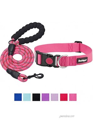 Beebiepet Classic Nylon Dog Collar with Quick Release Buckle Adjustable Dog Collars for Small Medium Large Dogs with a Free 5 ft Matching Dog Leash M Neck 14-19 Pink