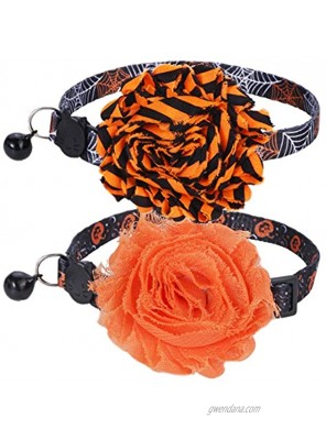 BoomBone 2 Pack cat Collar Halloween,Breakaway Small Dog Collars with Bell and Flower Charm