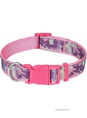 CBBPET Outdoor Camo Pink Dog Collar,Pet Dog Collar,Reflective Nylon Dog Collar,Adjustable Dog Collar,Cute Girl Dog Collar,Camo Pink S,M,L.