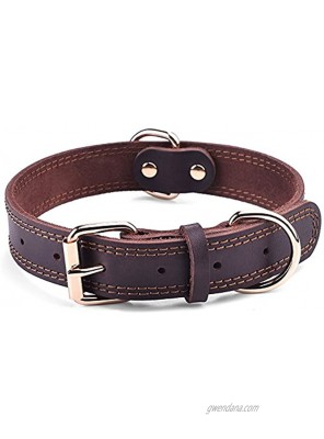 DAIHAQIKO Leather Dog Collar Genuine Leather Alloy Hardware Double D-Ring 3 Best for Medium Large and Extra Large Dogs