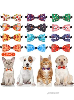 Dog Bow Ties Collar 13 Pack Autumn Halloween Soft Adjustable Cat Bow Ties Holiday Pet Bow-Ties Maple Leaf for Small Dogs Puppies and Cats