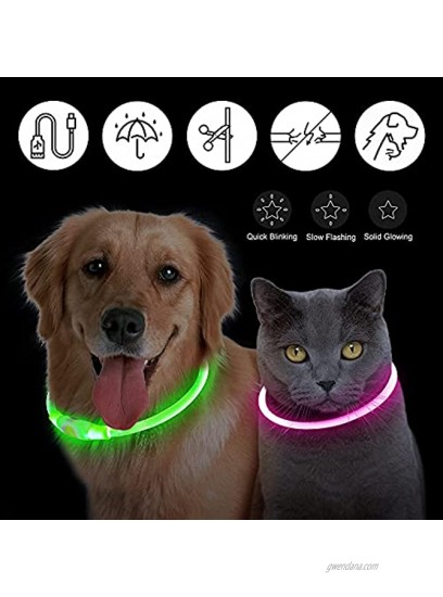 Dog Collar Light YFbrite Waterproof Light up Dog Collars LED Dog Collar USB Rechargeable Easy to Clean LED Cat Collar Cuttable LED Dog Collar for Safety Warning Green