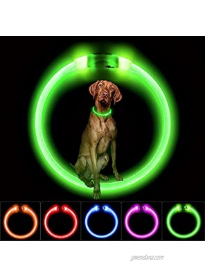 Dog Collar Light YFbrite Waterproof Light up Dog Collars LED Dog Collar USB Rechargeable Easy to Clean LED Cat Collar Cuttable LED Dog Collar for Safety Warning Green