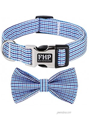 Fourhorse Cute Soft Dog with Bowtie  Detachable Adjustable Bow Tie Collar Pet Gift XS Blue Grid