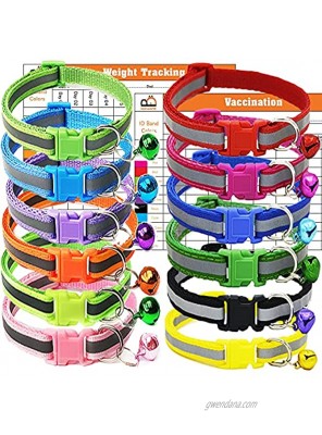 GAMUDA Puppy Collars – Super Soft Nylon Whelping Puppy Collars Adjustable Litter Collars Pups – Assorted Colors Reflective Plain & Identification Collars with 2 Record Keeping Charts – Set of 12