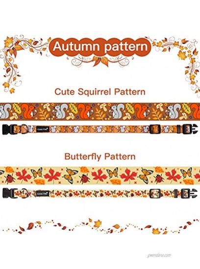 KOOLTAIL Autumn Dog Collar for Small Medium Dogs 2 Pack Thanksgiving Dog Collars with Squirrel and Butterfly Pattern Adjustable & Soft for Wearing Perfect for Dogs