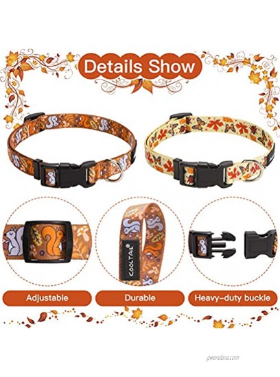 KOOLTAIL Autumn Dog Collar for Small Medium Dogs 2 Pack Thanksgiving Dog Collars with Squirrel and Butterfly Pattern Adjustable & Soft for Wearing Perfect for Dogs