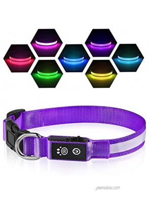 LED Dog Collars 7 Colors Changeable Pet Collar Waterproof with Rechargeable Light Up Collar Makes Your Puppy Seen & Safe Basic Dog Collars