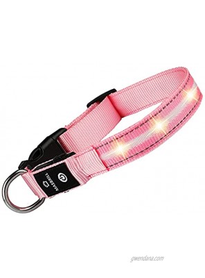 MASBRILL LED Dog Collar-USB Rechargeable Light Collar- Safety Collar for Small Medium Large Dogs M Pink