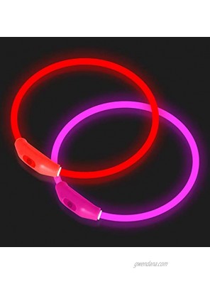 NOVKIN 2-Pack LED Dog Collar Light Up Dog Collars,Rechargeable Dog Lights for Night Walking，Universal Reusable Safety Necklace for Small Medium Large Dogs RED&Pink