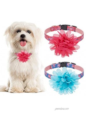 PUPTECK Dog Collars for Samll Dogs 2 Pack Cute Soft Adjustable Floral Puppy Collar with Removable Flower Pet Accessories for Dogs Cats Small Medium Pets in Spring
