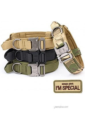 Tactical Dog Collar KCUCOP Military Dog Collar with Mama Says I m Special Patch Thick with Handle K9 Collar Tactipup Dog Collars Adjustable Heavy Duty Metal Buckle for M,L,XL DogsGreen,L