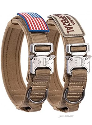 Tactical Dog Collar with USA American Flag Military Dog Collar Thick with Handle Heavy Duty Nylon K9 Adjustable Metal Buckle for Medium Large Dogs M L XL Chew Proof with 2 Patches Black