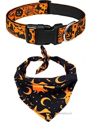Taglory Halloween Dog Bandanas and Collars Set Pumpkin Witch Ghost Costume Triangle Pet Scarf & Collar for Small Dogs